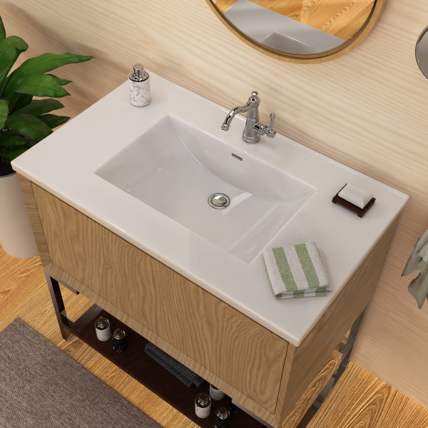 Whitehaus WHCS3722-1H 37" Countertop Vanity Sink w/ Rect Bowl Single Faucet & Overflow