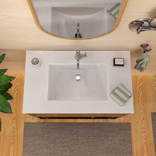 Whitehaus WHCS3722-1H 37" Countertop Vanity Sink w/ Rect Bowl Single Faucet & Overflow