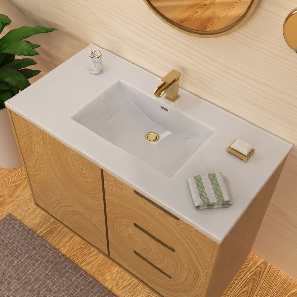 Whitehaus WHCS4322-1H 43" Countertop Vanity Sink w/ Rect Bowl Single Faucet & Overflow