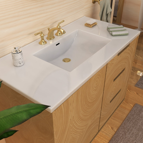 Whitehaus WHCS4322-3H 43" Countertop Vanity Sink w/ Rect Bowl Widespread Faucet & Overflow
