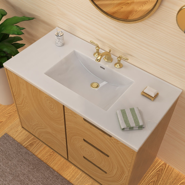 Whitehaus WHCS4322-3H 43" Countertop Vanity Sink w/ Rect Bowl Widespread Faucet & Overflow