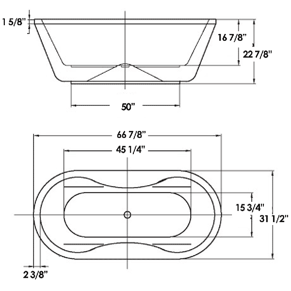 Whitehaus WHDB170BATH Oval Double Sided Freestanding  Acrylic Bathtub