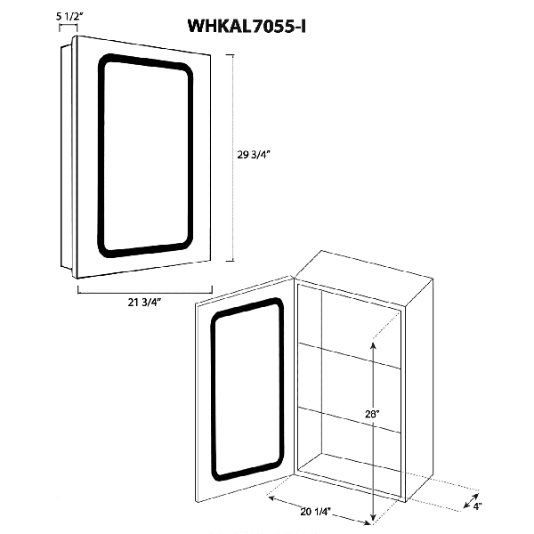 Whitehaus WHKAL7055-I Recessed Single Door Cabinet with Adjustable Shelves