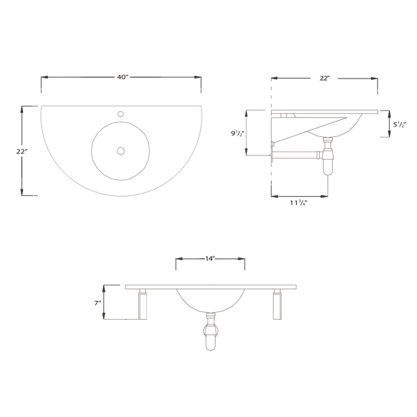 Whitehaus WHLOOM-A Large Arched 1/2" Matte Glass Counter Top w/ Round Basin