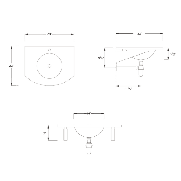 Whitehaus WHLOOM-C Arched 1/2" Glass Counter Top w/ Integrated Round Basin