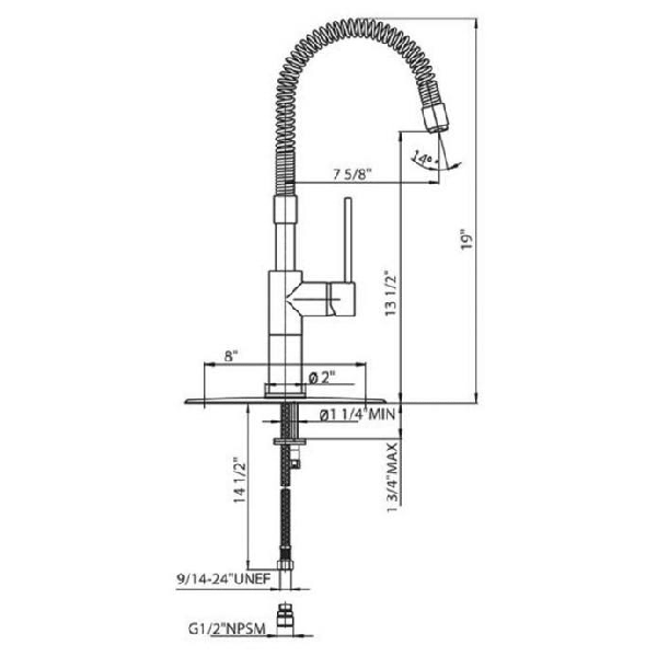 Whitehaus WHLX78558 Deck Mount 19'' Tall Commercial Single Hole Faucet