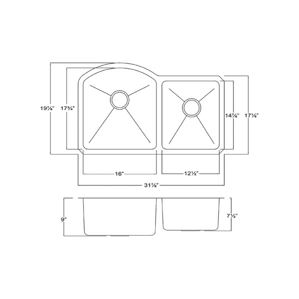 Whitehaus WHNC3220 Stainless Steel  32'' Double Bowl Undermount Sink