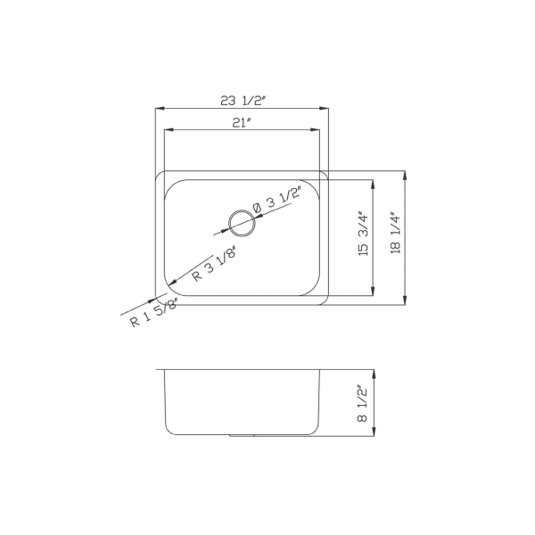 Whitehaus WHNU2318 Stainless Steel 23'' Single Bowl Undermount Kitchen Sink