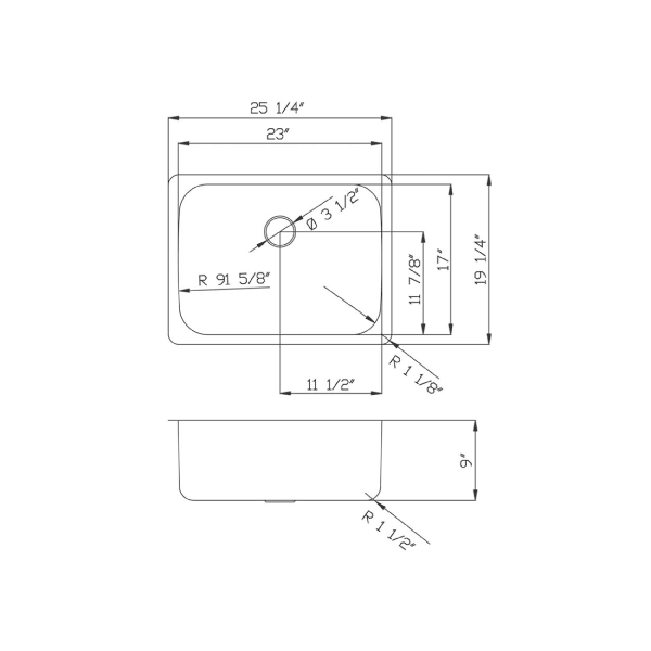 Whitehaus WHNU2519 Stainless Steel 25'' Single Bowl Undermount Kitchen Sink