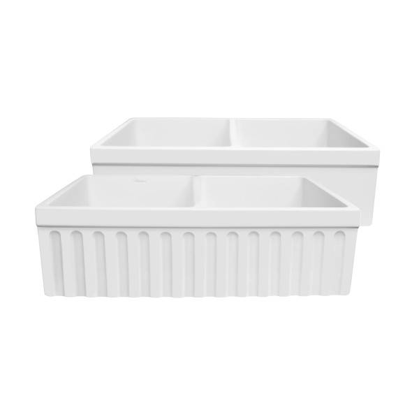 Whitehaus WHQDB332-M Quatro Alcove Matte Double Bowl Fireclay Kitchen Sink