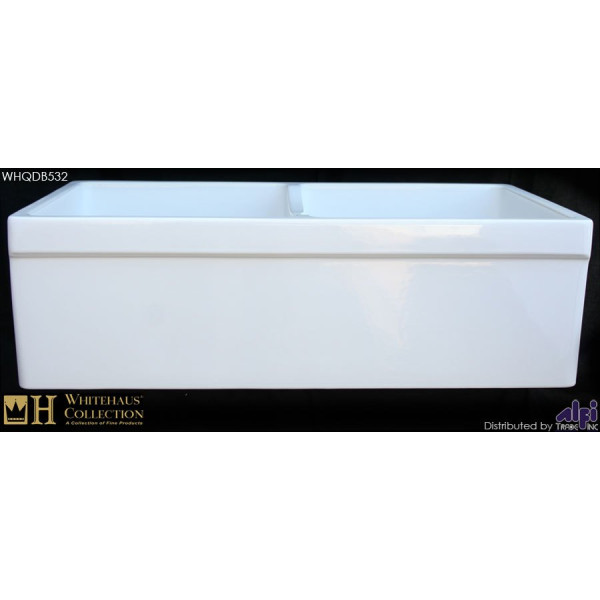 Whitehaus WHQDB532 Double Bowl Fireclay 33'' Farmhouse Apron Kitchen Sink