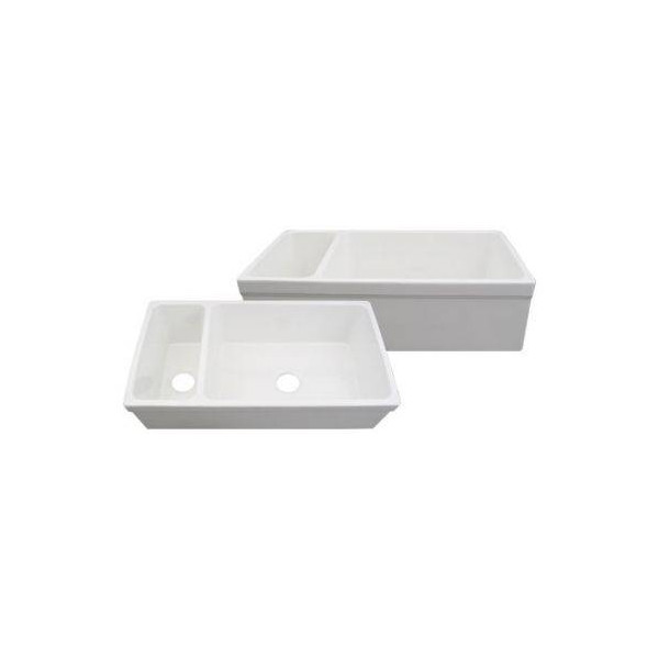 Whitehaus WHQDB542 Double Bowl Fireclay 36'' Farmhouse Apron Kitchen Sink