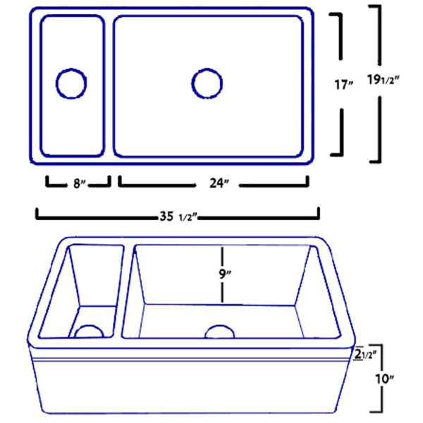 Whitehaus WHQDB542 Double Bowl Fireclay 36'' Farmhouse Apron Kitchen Sink