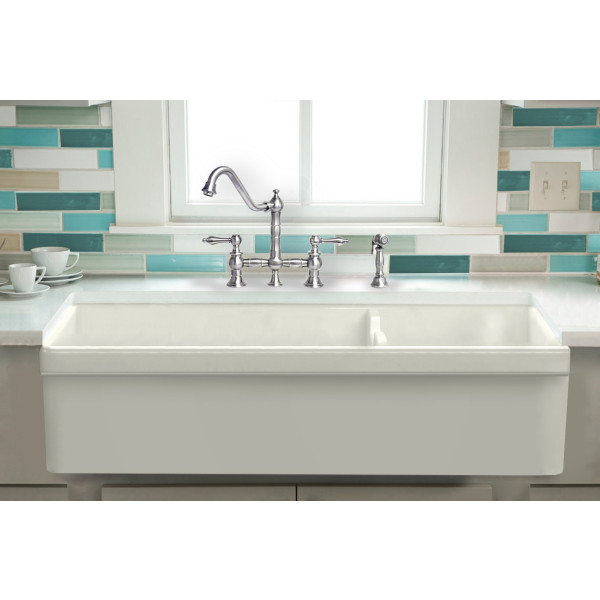 Whitehaus WHQDB5542 Farmhaus Fireclay Large Reversible Sink and Small Bowl