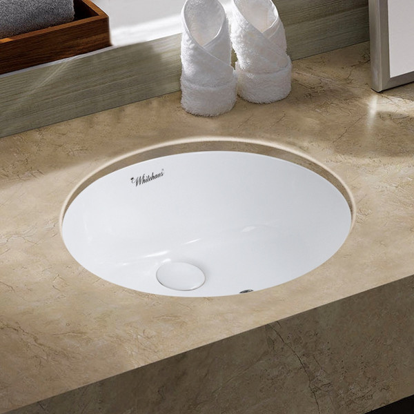 Whitehaus WHU71003 18 Inch Oval Basin With Overflow And Rear Center Drain