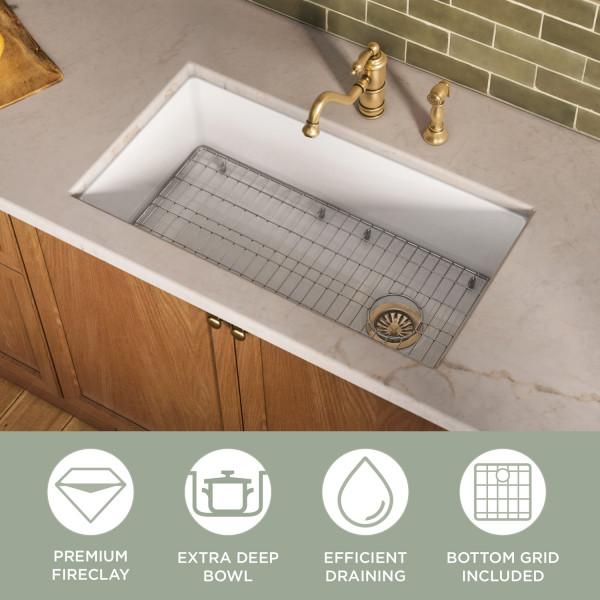 Whitehaus WHUF3119-MB 31" Fireclay Undermount/Drop-In Kitchen Sink w/ Grid