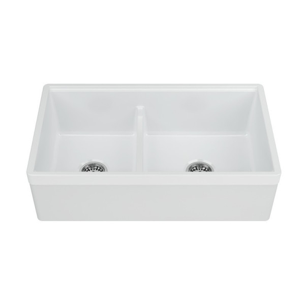 Empire YO33DG Yorkshire 33 Inch Fireclay Double Bowl Farmhouse Kitchen Sink