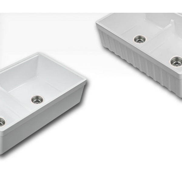 Empire YO33DG Yorkshire 33 Inch Fireclay Double Bowl Farmhouse Kitchen Sink