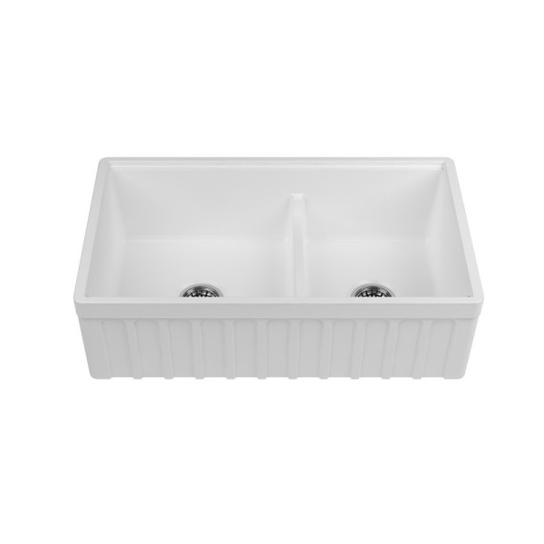 Empire YO33DG Yorkshire 33 Inch Fireclay Double Bowl Farmhouse Kitchen Sink