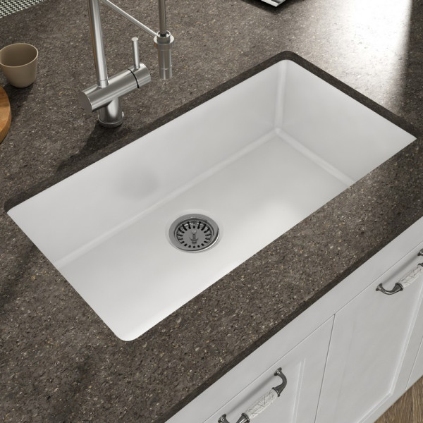 Empire YU32G Yorkshire 32 Inch Kitchen Sink in White With Grid & Strainer