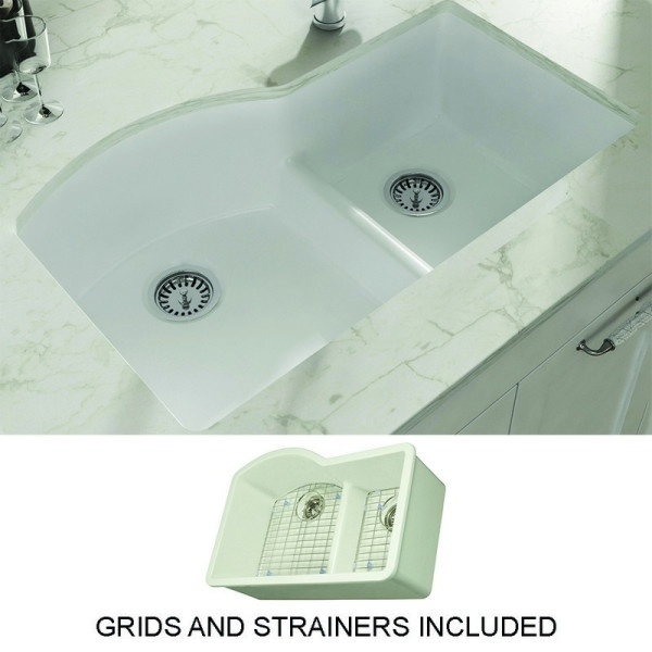 Empire YU33DDG Yorkshire Undermount 33" Double Bowl Kitchen Sink in White