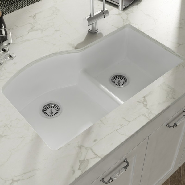 Empire YU33DDG Yorkshire Undermount 33" Double Bowl Kitchen Sink in White