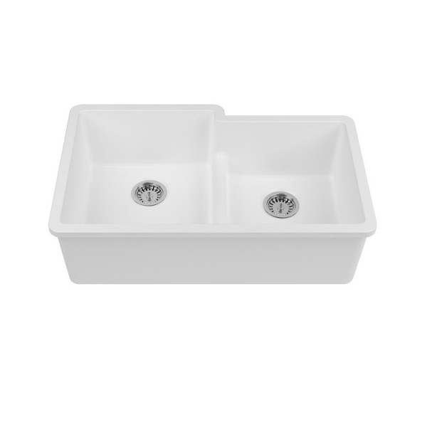 Empire YU33DSG Yorkshire Fireclay 33" Double Bowl Kitchen Sink in White