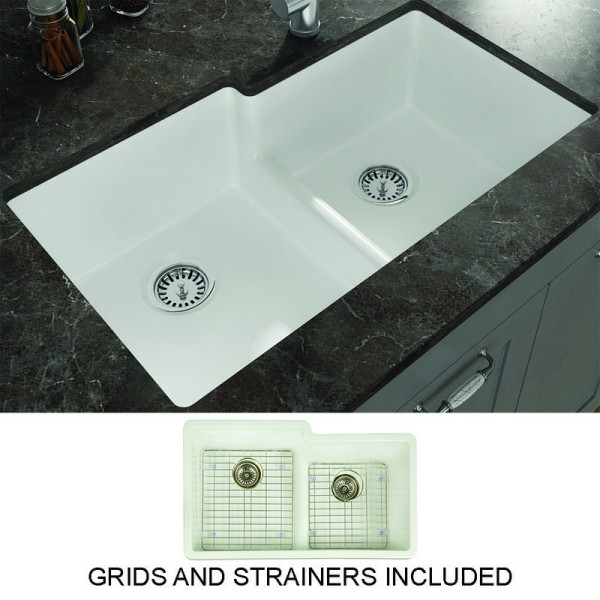 Empire YU33DSG Yorkshire Fireclay 33" Double Bowl Kitchen Sink in White