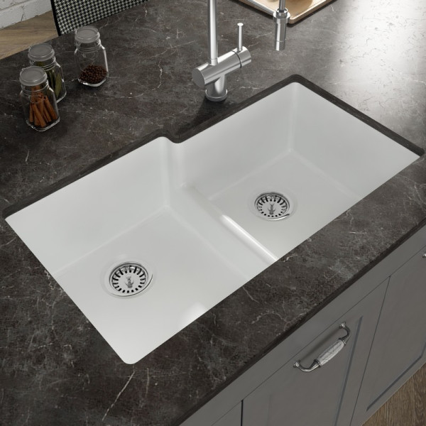 Empire YU33DSG Yorkshire Fireclay 33" Double Bowl Kitchen Sink in White